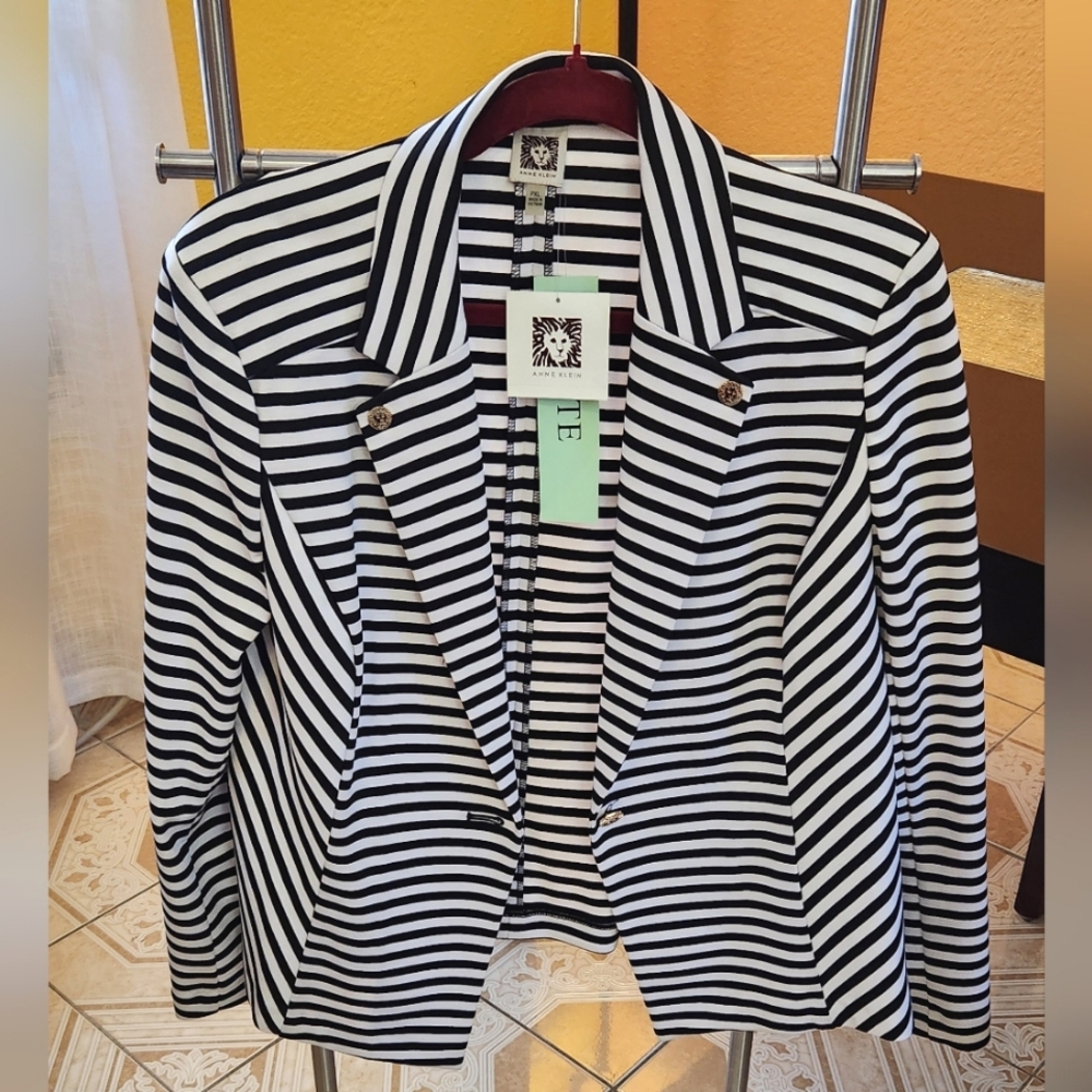 Black and White Striped Blazer